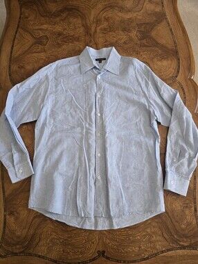 Saltaire Men's Light Blue Cotton Linen Blend Button Down Dress Shirt Medium